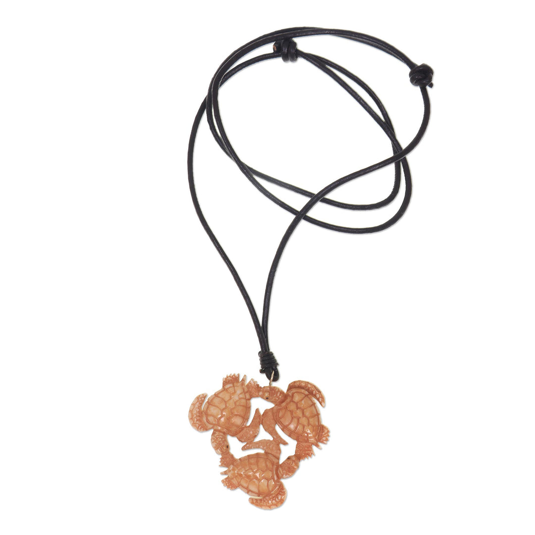 Hand Crafted Turtle Pendant on Leather Cord Necklace - Happy Turtle
