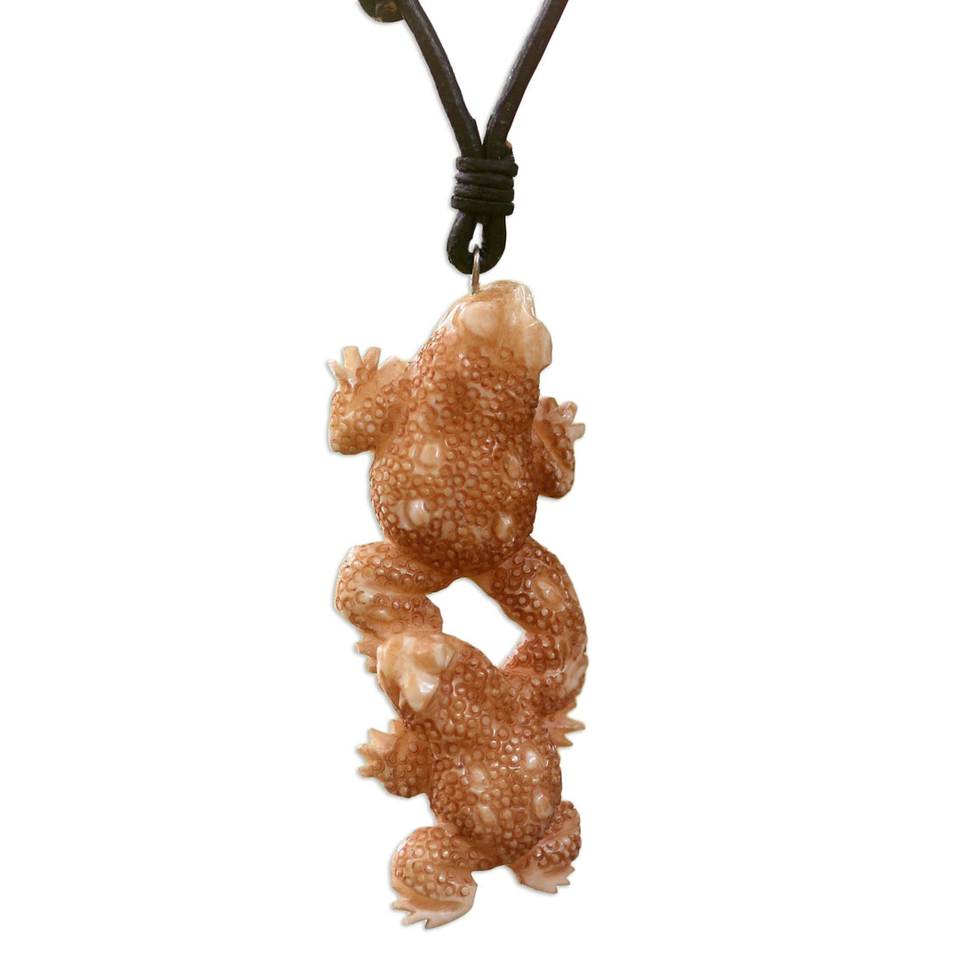 Artisan Crafted Leather Cord Necklace with Toad Pendant - Happy Toads