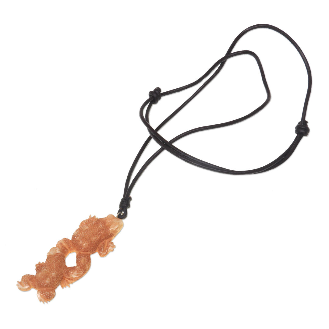 Artisan Crafted Leather Cord Necklace with Toad Pendant - Happy Toads
