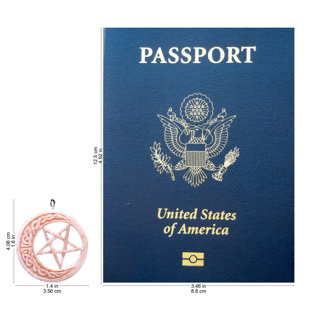 Hand Carved Moon and Star Necklace in Leather and Bone - Celtic Moon Star