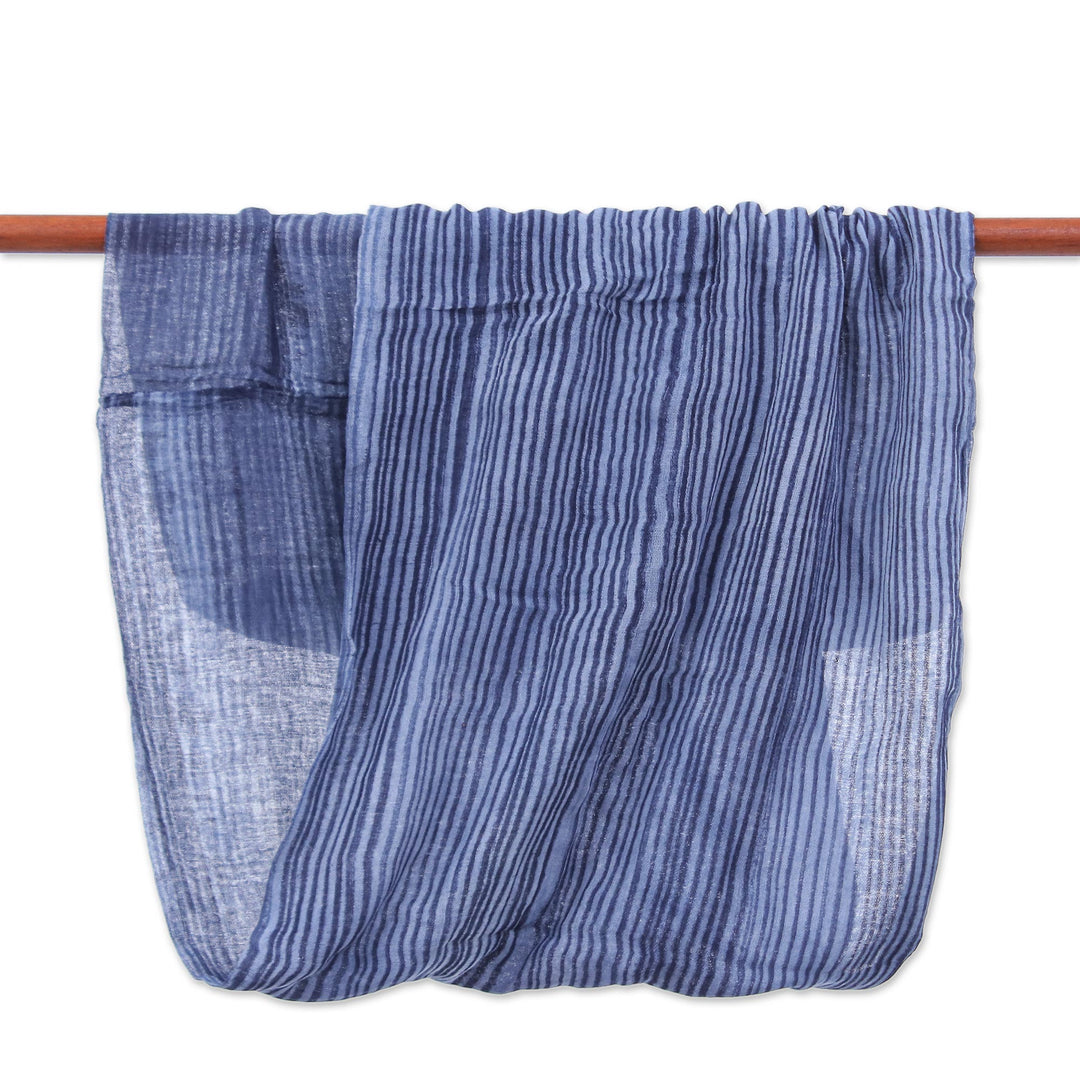 Dark Blue and White 100% Cotton Infinity Scarf from Thailand - Foggy Night