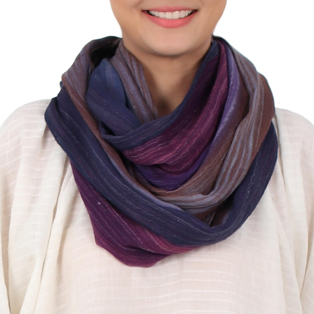 Colorful 100% Cotton Hand Woven Infinity Scarf from Thailand - Radiant Horizon