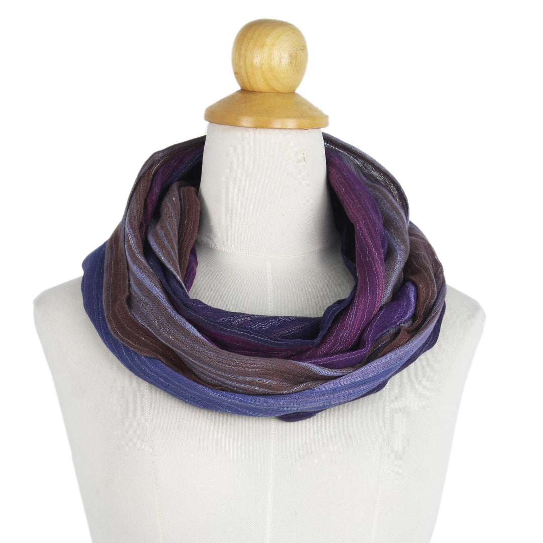 Colorful 100% Cotton Hand Woven Infinity Scarf from Thailand - Radiant Horizon