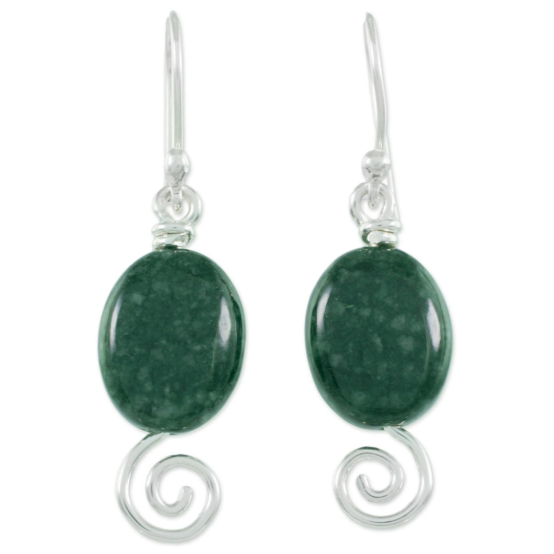 Spiral Theme Sterling Silver and Green Jade Earrings - Green Maya Galaxy