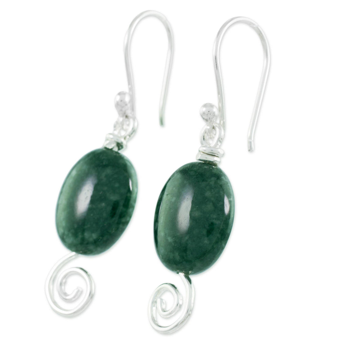Spiral Theme Sterling Silver and Green Jade Earrings - Green Maya Galaxy