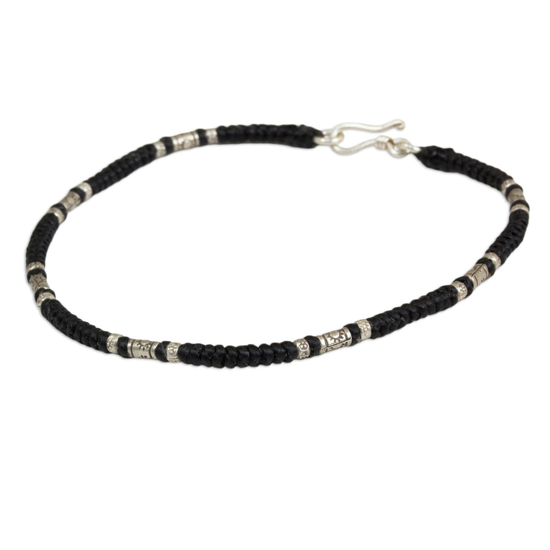 Artisan Crafted Black Anklet with Karen Hill Tribe Silver - Wandering Black