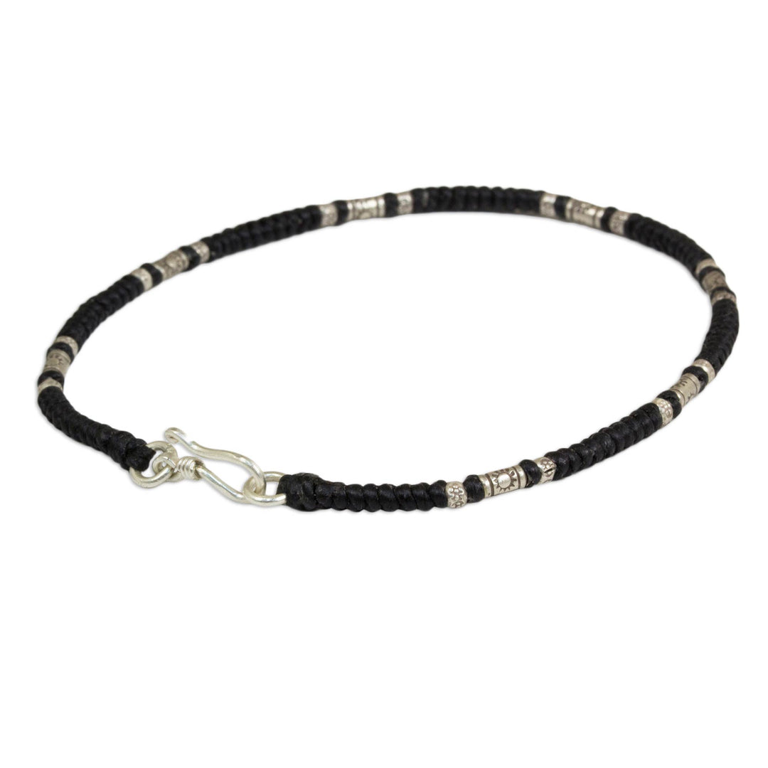 Artisan Crafted Black Anklet with Karen Hill Tribe Silver - Wandering Black