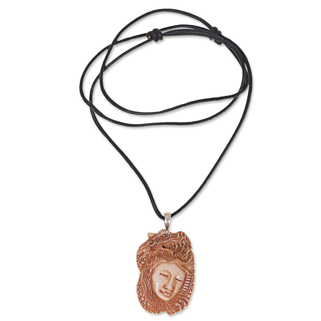 Hand Carved Dragon Theme Necklace in Leather and Bone - Dragon's Daughter