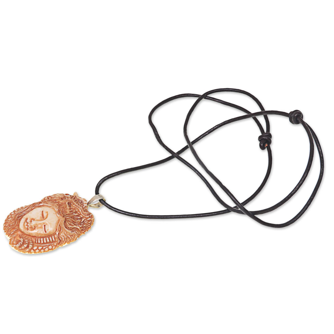 Hand Carved Dragon Theme Necklace in Leather and Bone - Dragon's Daughter