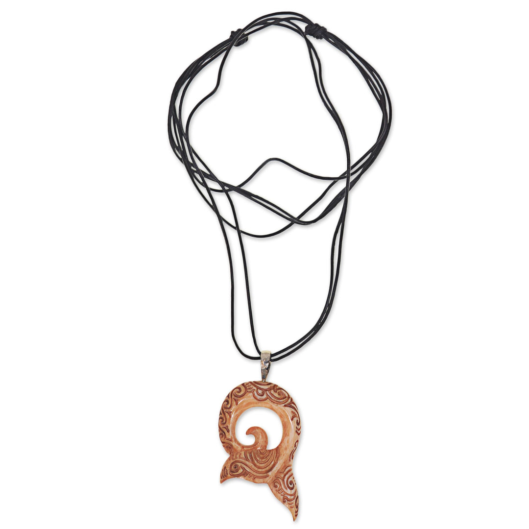 Leather Necklace with a Hand Carved Bone Whale Tail Pendant - Tail of the Whale