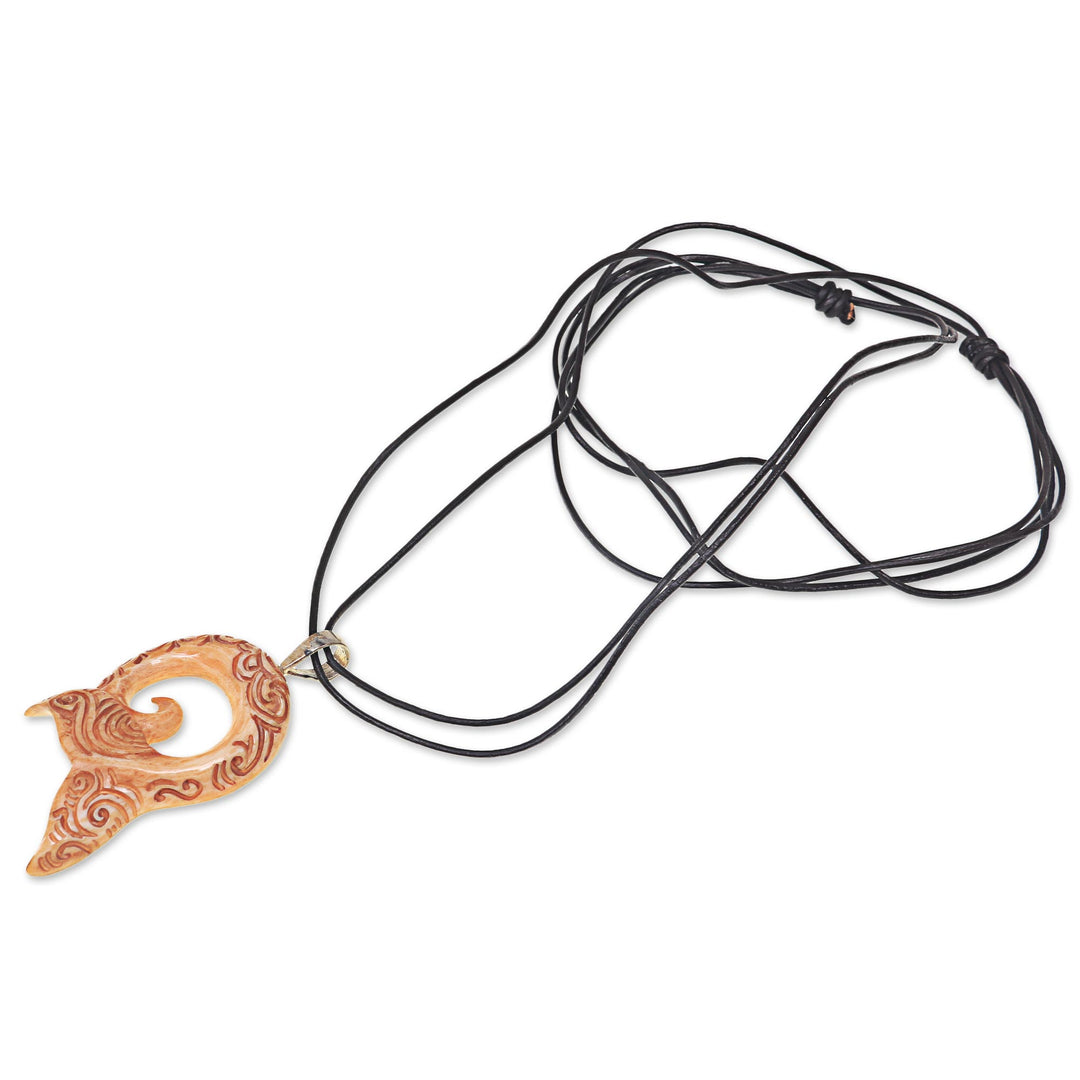 Leather Necklace with a Hand Carved Bone Whale Tail Pendant - Tail of the Whale