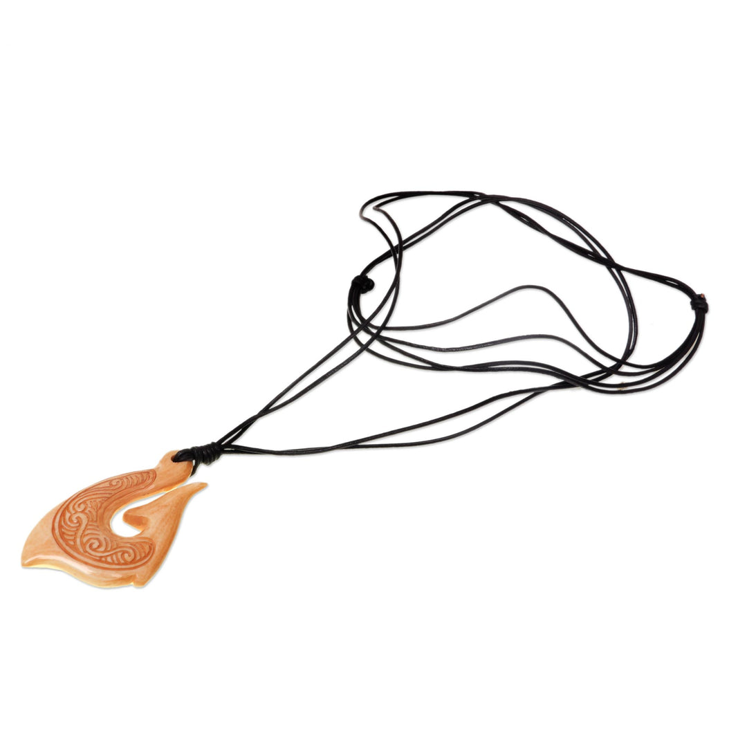 Hand Made Cow Bone Pendant Necklace from Indonesia - Traditional Fishing Hook