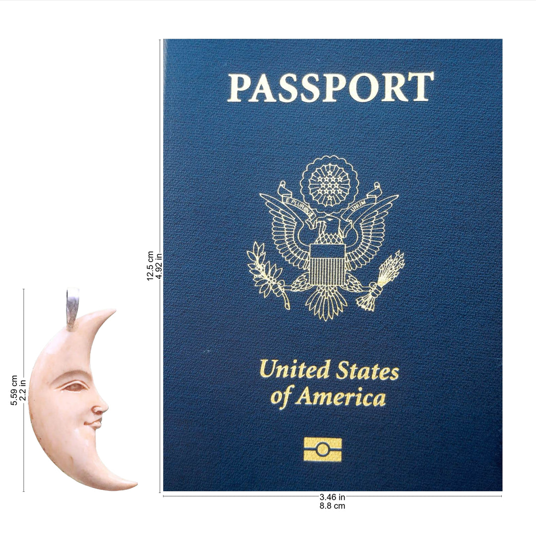 Hand Carved Balinese Moon Necklace in Leather and Bone - Serene Crescent Moon