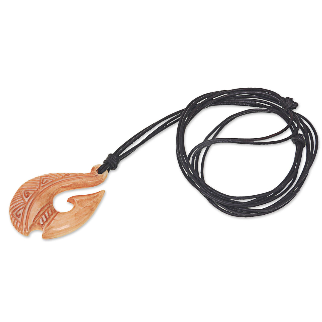 Black Bone Unisex Hand Carved Bone Necklace - Antique Fish Hook