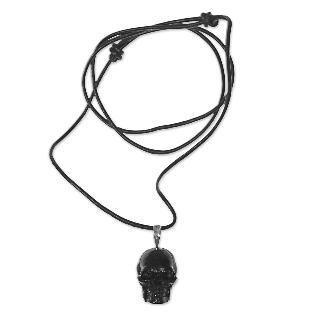 Carved Bone Skull Pendant on Cord Handmade in Indonesia - Black Skull