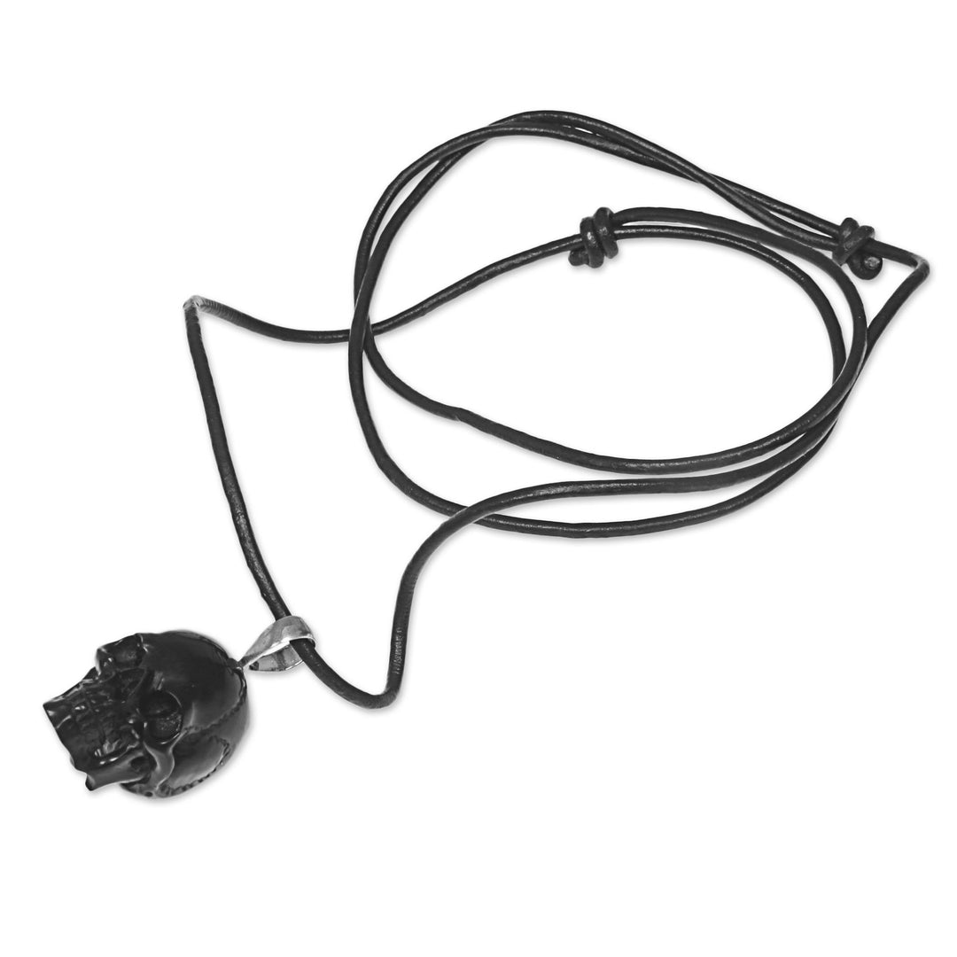 Carved Bone Skull Pendant on Cord Handmade in Indonesia - Black Skull