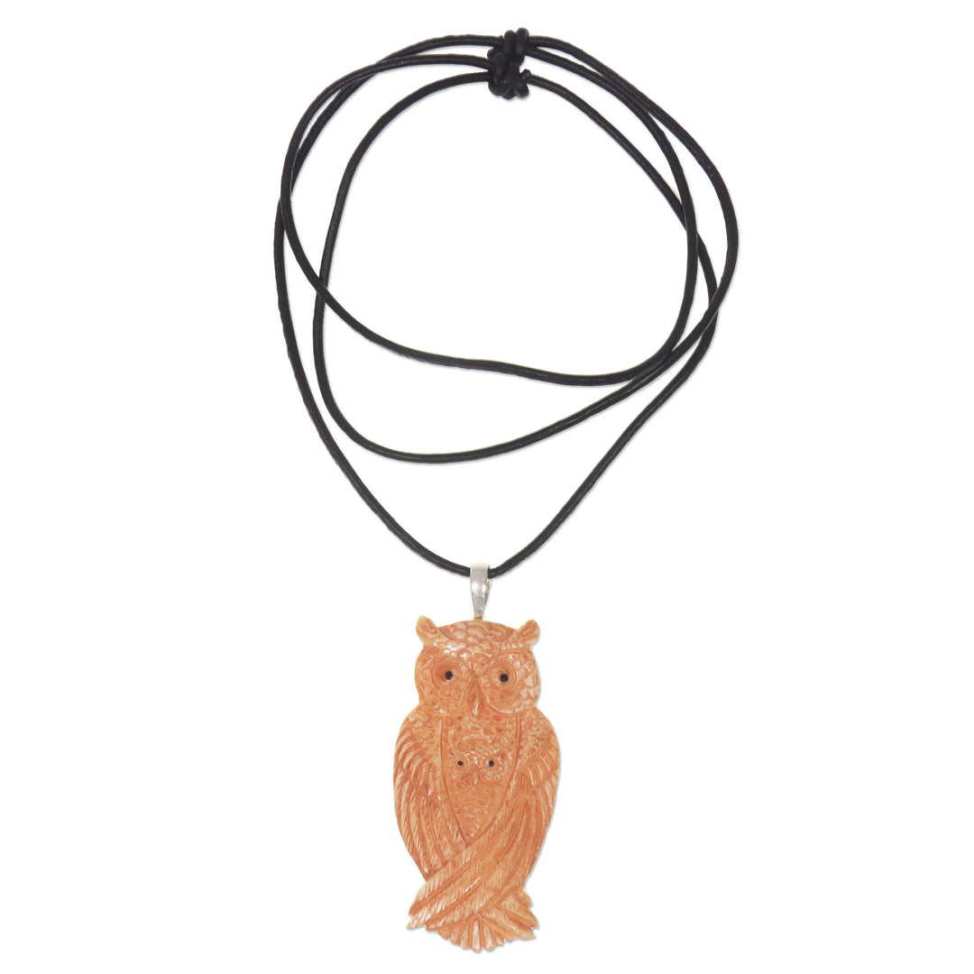 Leather and Bone Artisan Crafted Owl Pendant Necklace - Brown Owl Family