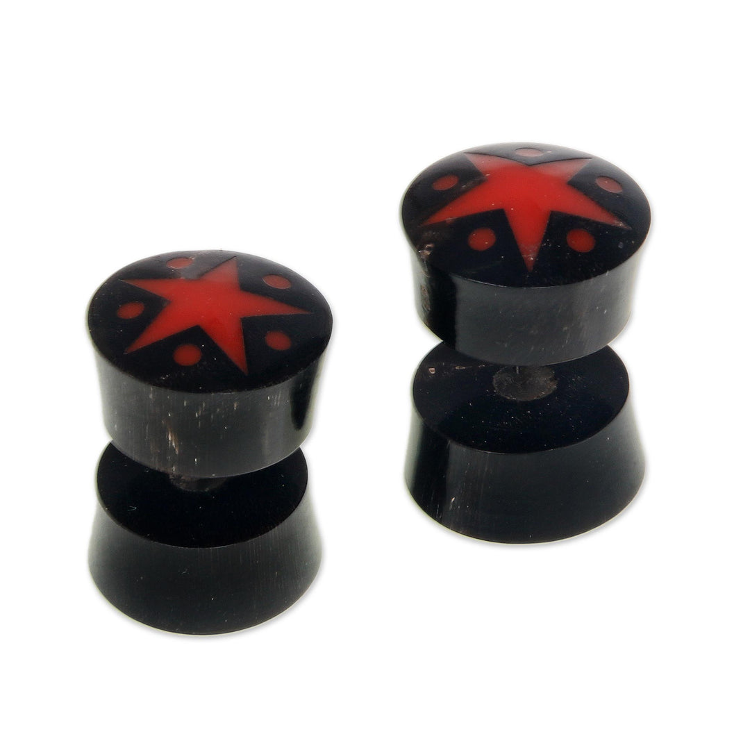 Handcrafted Arang Wood Red Star Stud Earrings from Bali - Dotted Stars