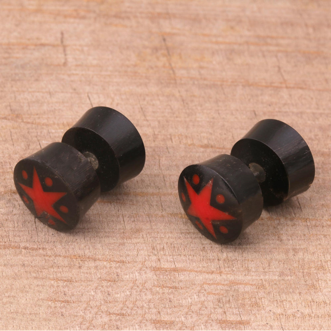 Handcrafted Arang Wood Red Star Stud Earrings from Bali - Dotted Stars