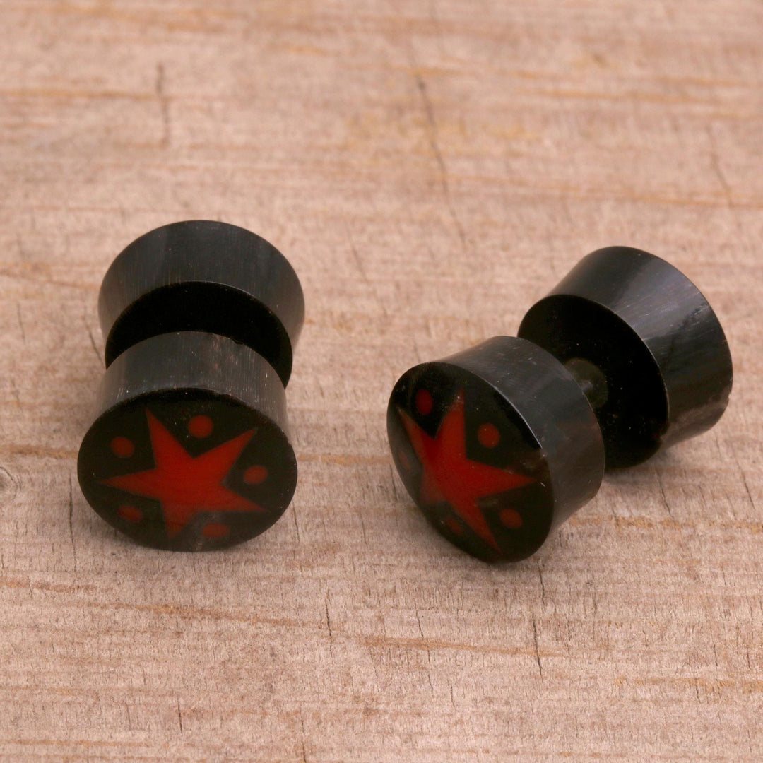 Handcrafted Arang Wood Red Star Stud Earrings from Bali - Dotted Stars