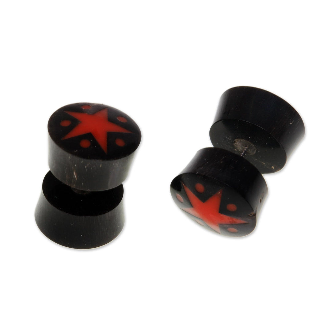 Handcrafted Arang Wood Red Star Stud Earrings from Bali - Dotted Stars