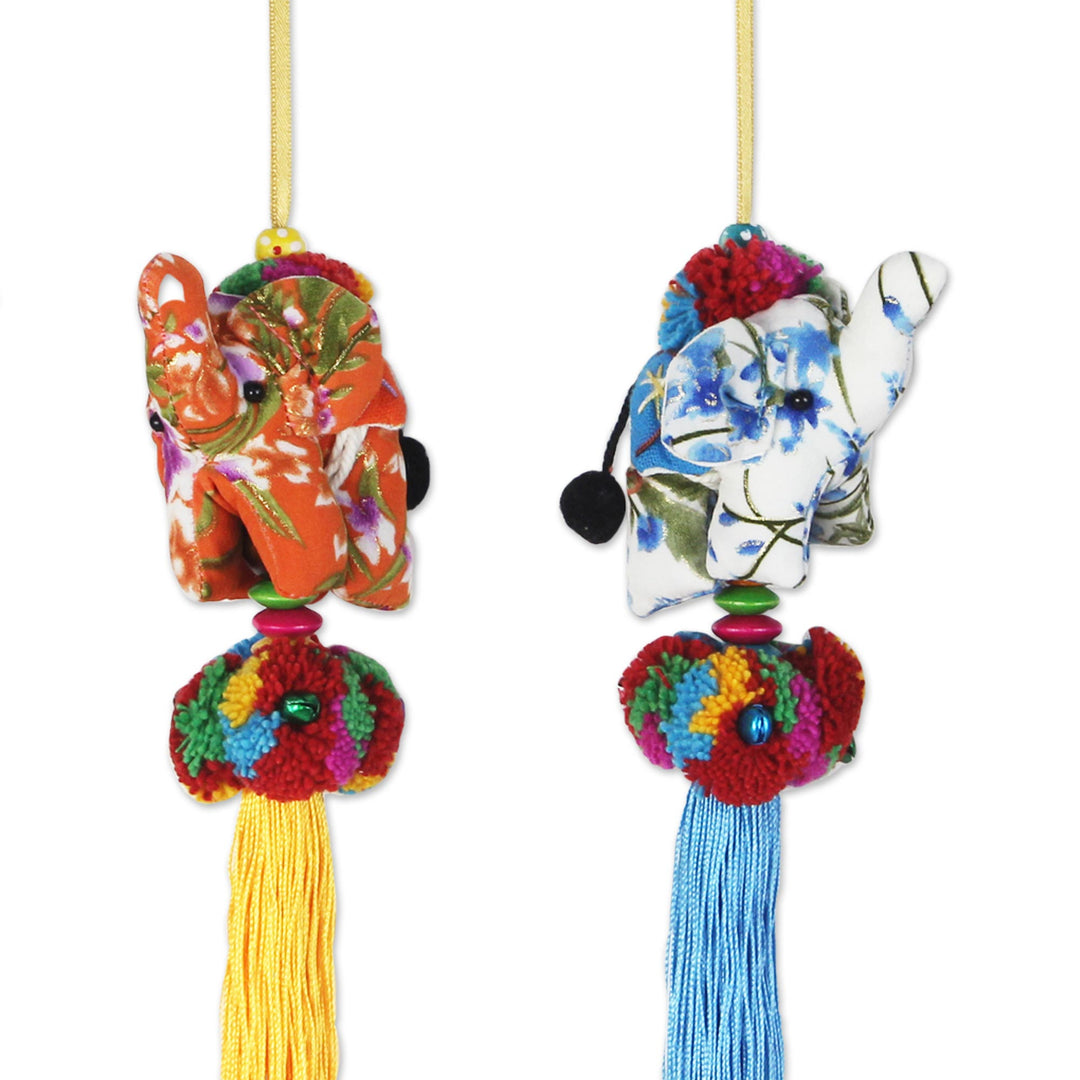 Set of 4 Multicolor Thai Elephant Ornaments Crafted by Hand - Happy Lanna Elephants