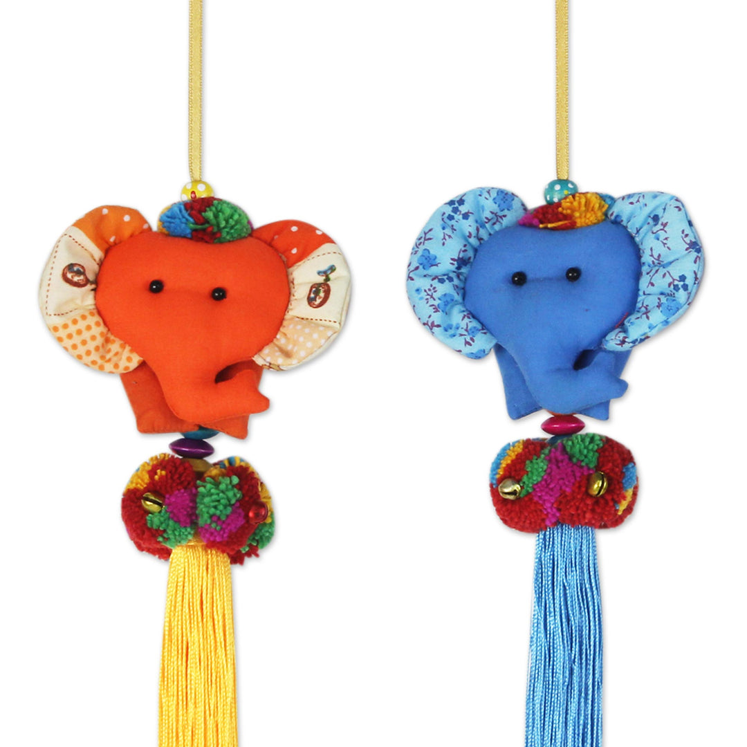 4 Artisan Crafted Multicolor Thai Cotton Elephant Ornaments - Happy Thai Elephants