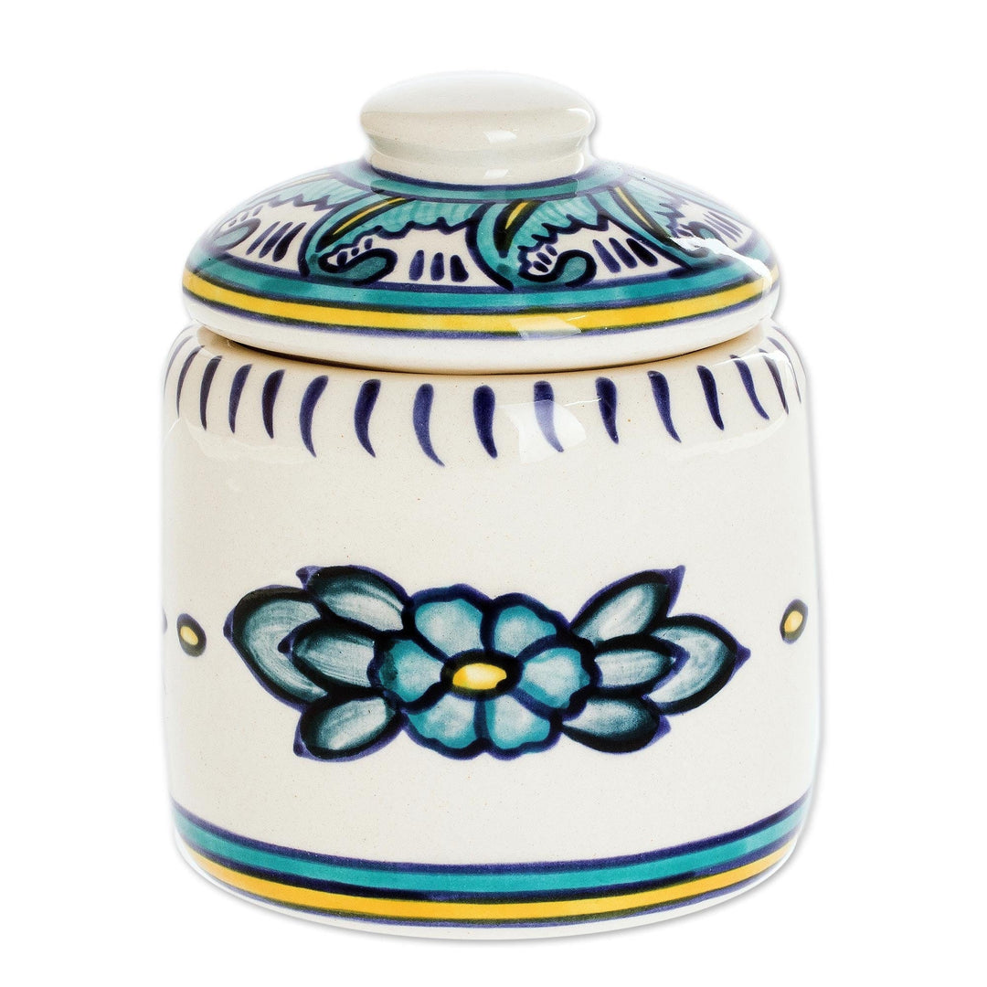 Artisan Crafted Jar and Lid in Turquoise Ceramic - Bermuda