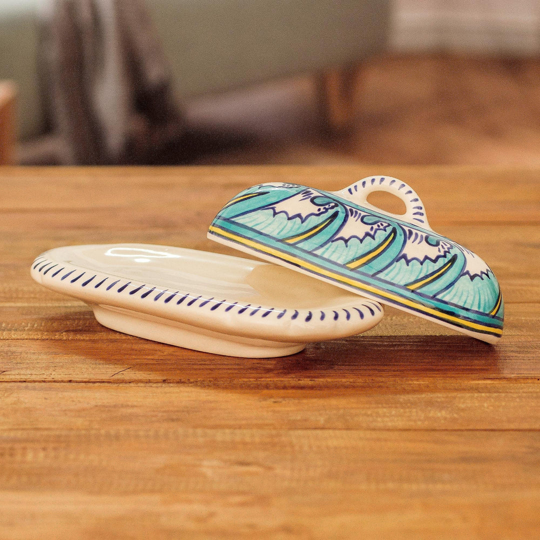 Covered Ceramic Butter Dish Crafted of Ceramic - Bermuda