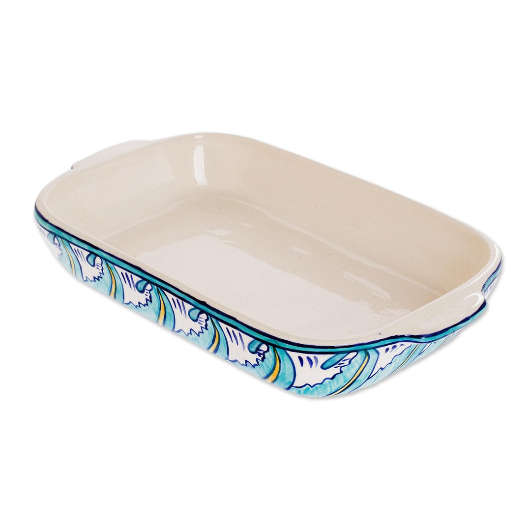 Rectangular 13 Inch Handcrafted Ceramic Baking Dish - Bermuda