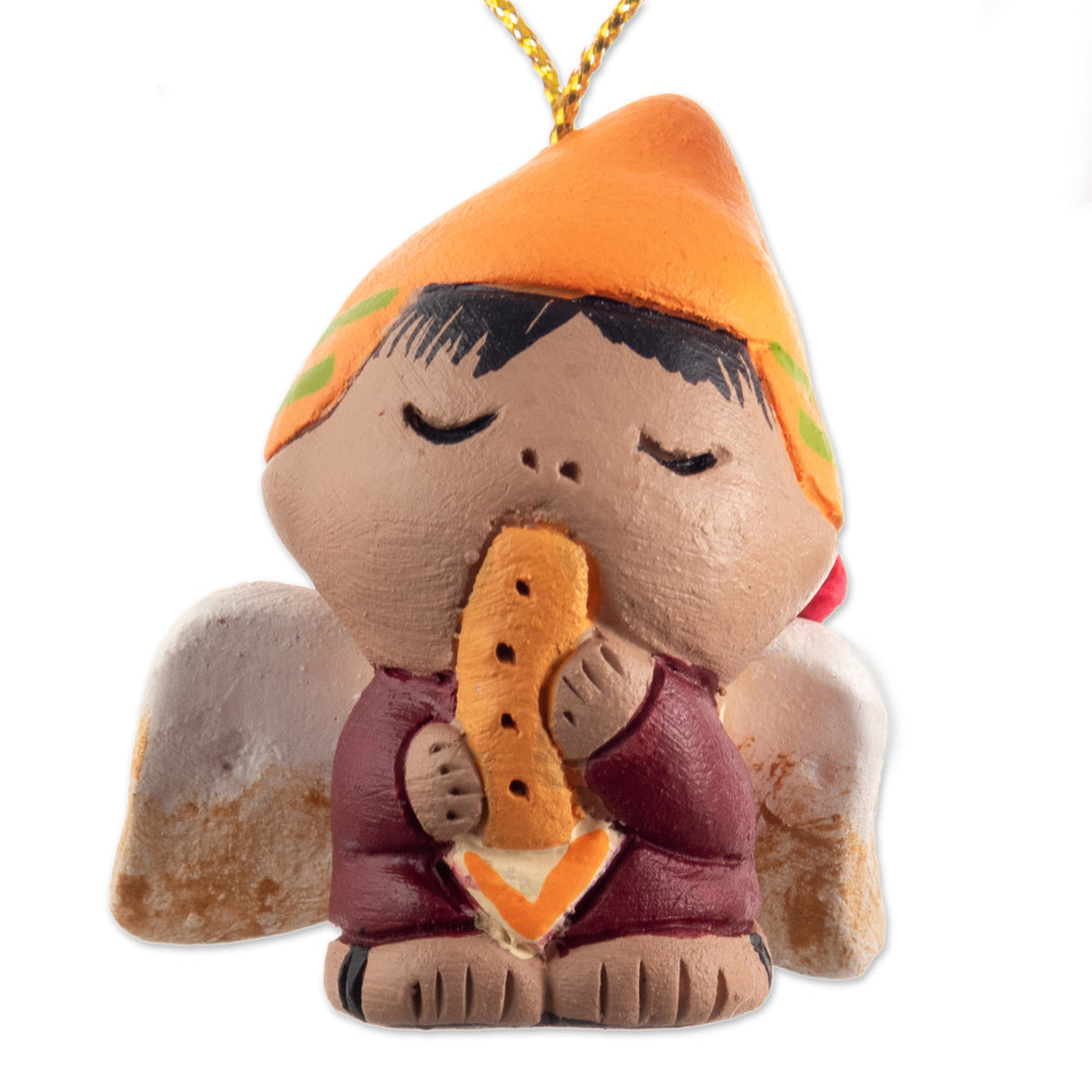 Ceramic Playful Andean Angel Ornaments (Set of 4) - Angel Musicians