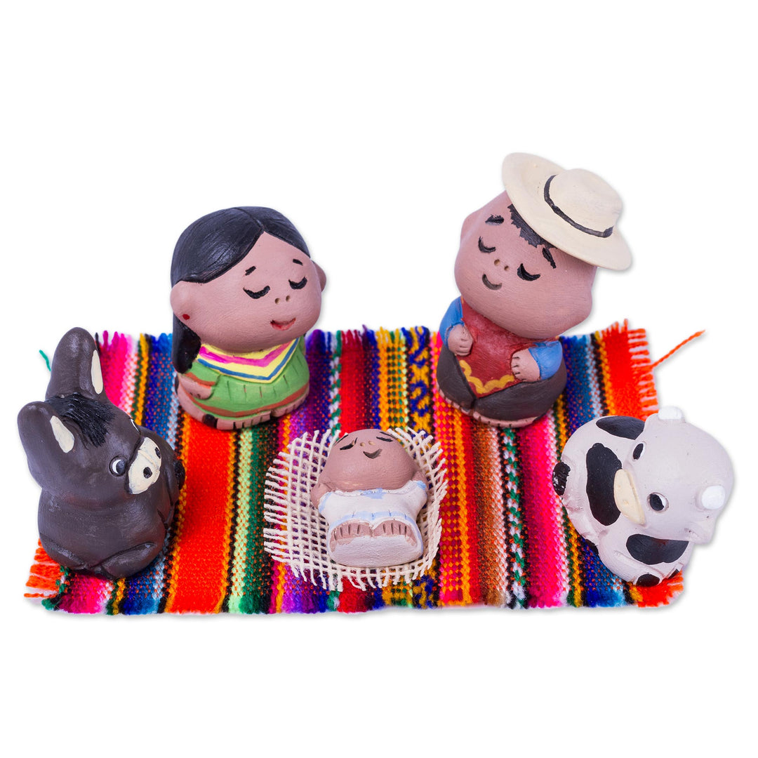 Artisan Crafted Colorful Ceramic Nativity Scene (5 Pieces) - Peruvian Nativity