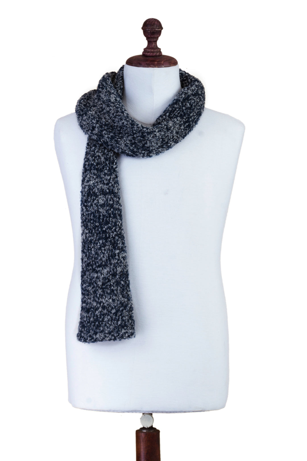 Peruvian Alpaca Blend Scarf in Blue and Grey Boucle - Blue Boucle