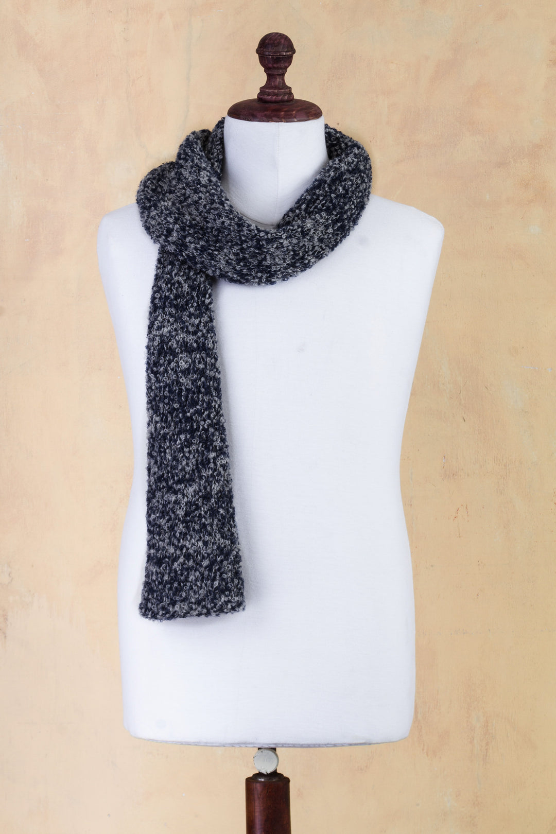 Peruvian Alpaca Blend Scarf in Blue and Grey Boucle - Blue Boucle