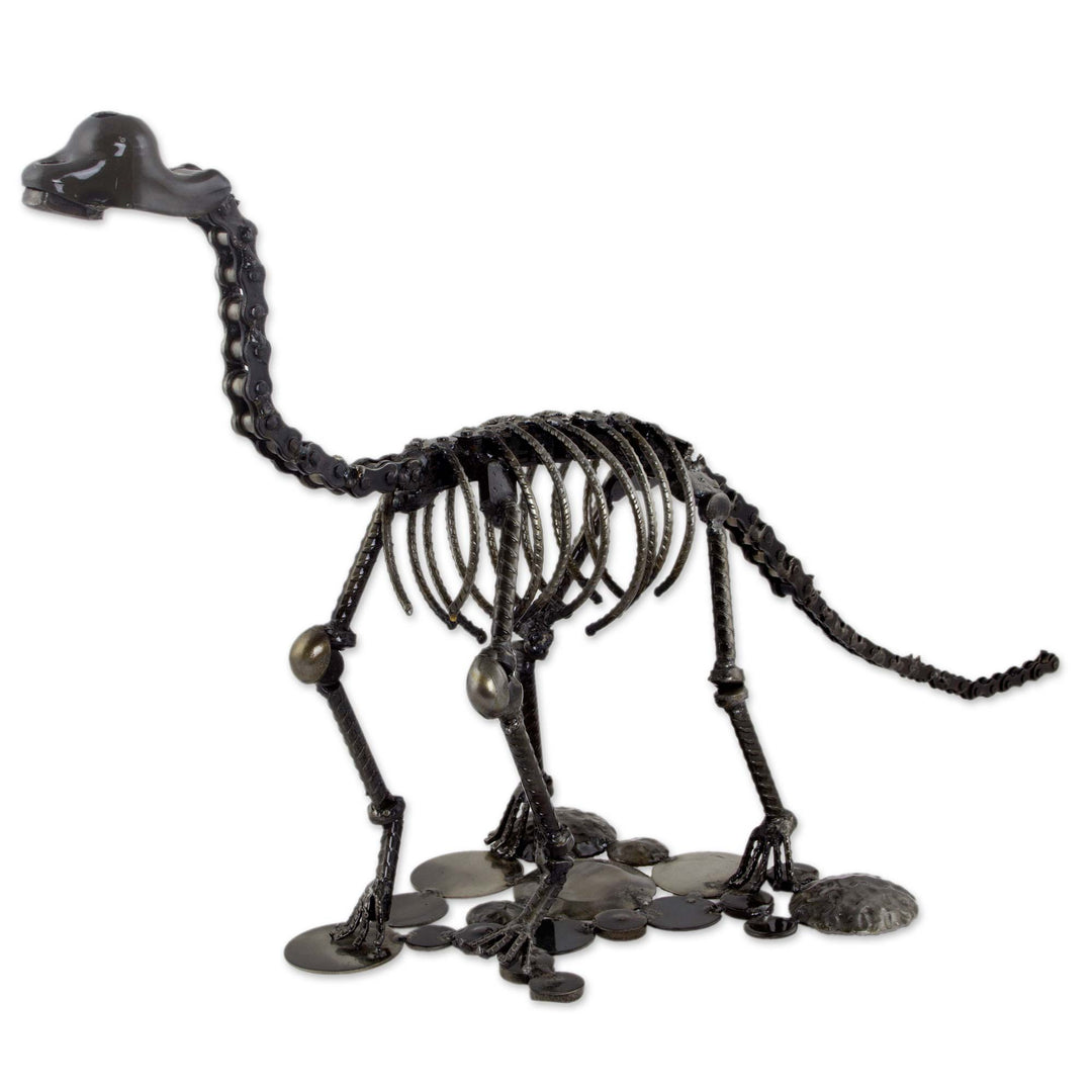 Dinosaur Sculpture of Recycled Metal and Auto Parts - Rustic Brontosaurus