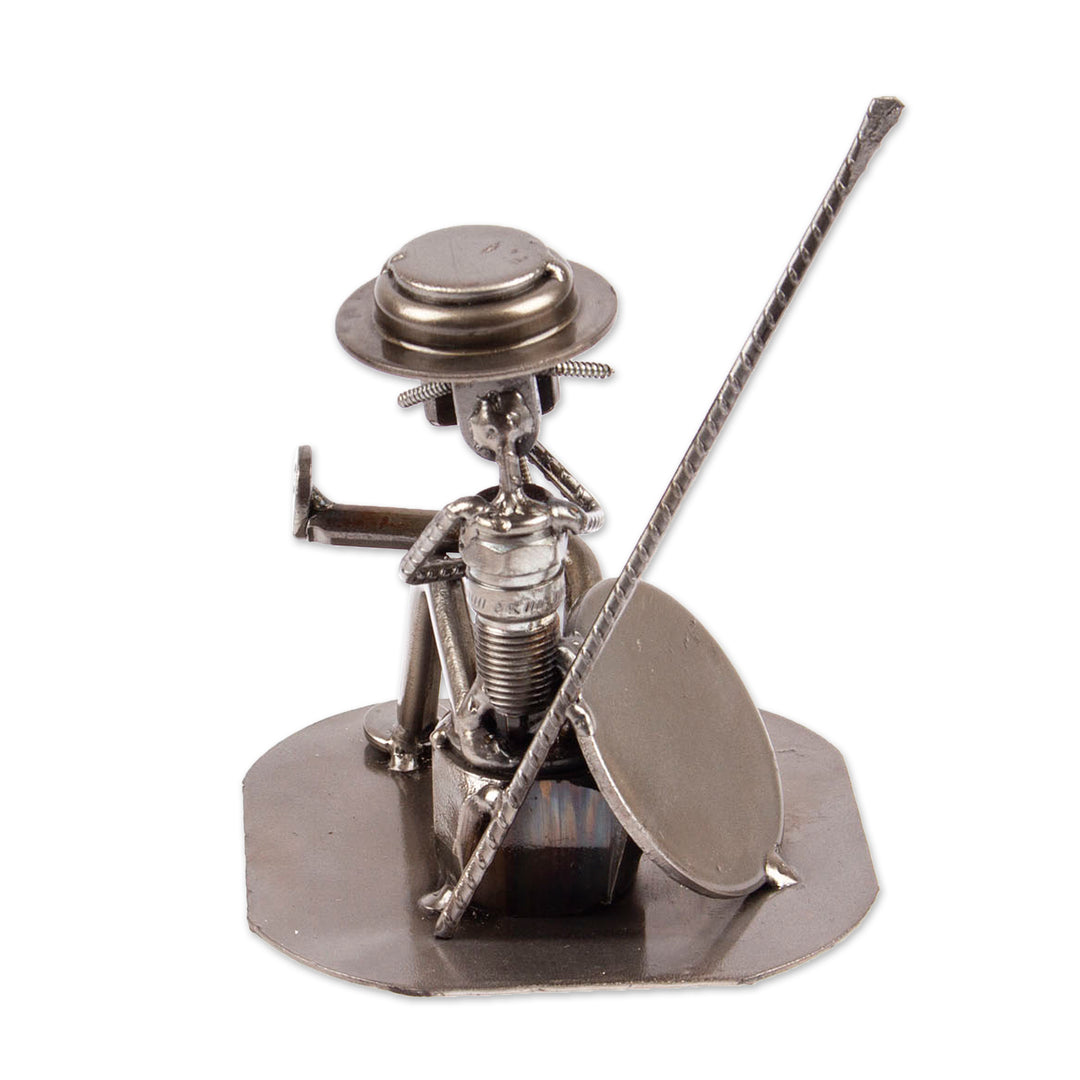 Eco Friendly Spark Plug Don Quixote Sculpture from Mexico - Quixote Reads Cervantes