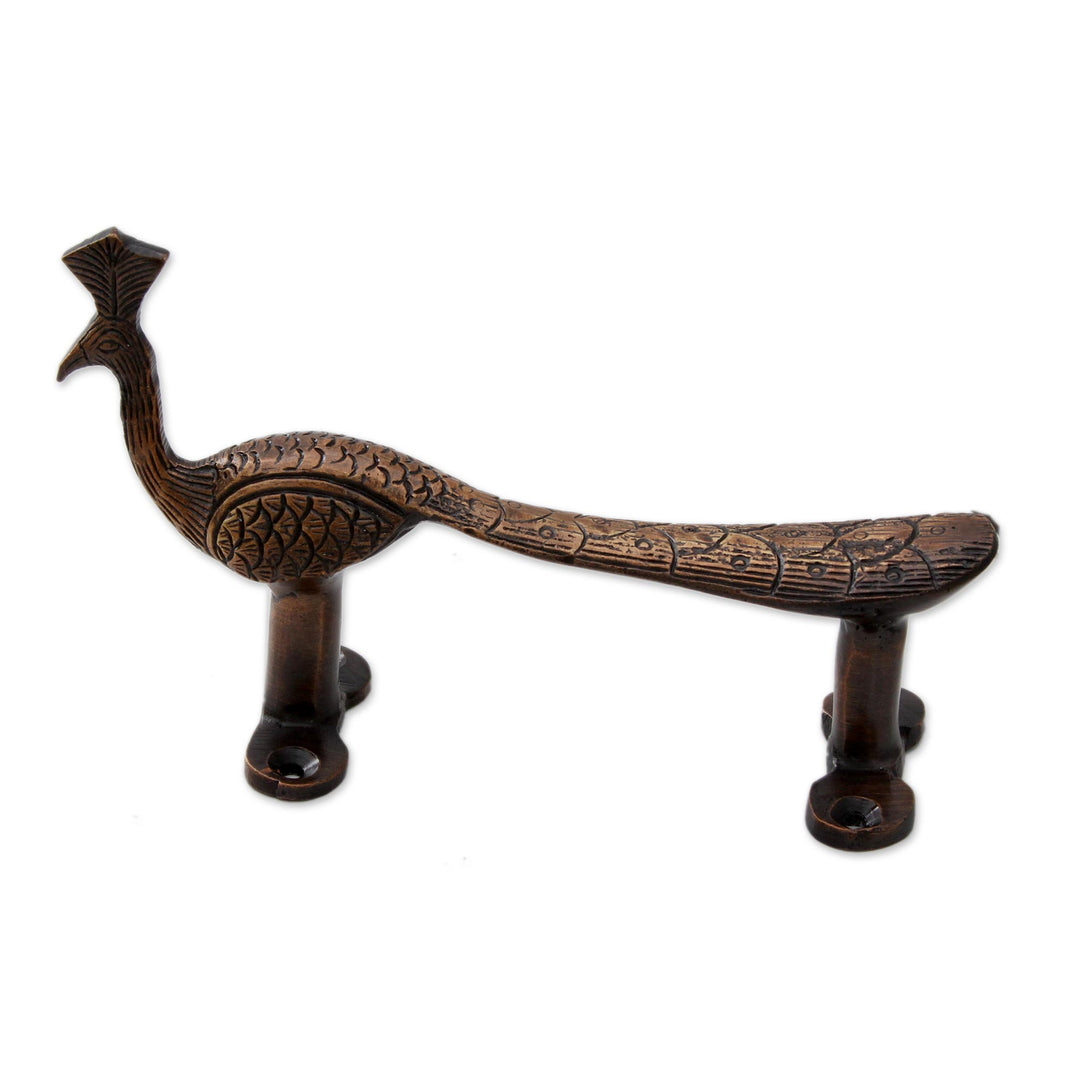 Antiqued Peacock Indian Door Handle in Copper Plated Brass - Peacock Passage