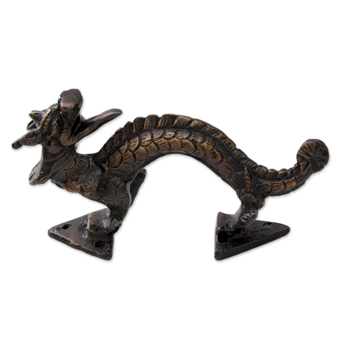 Antiqued Indian Dragon Door Handle in Copper Plated Brass - Dragon Passage
