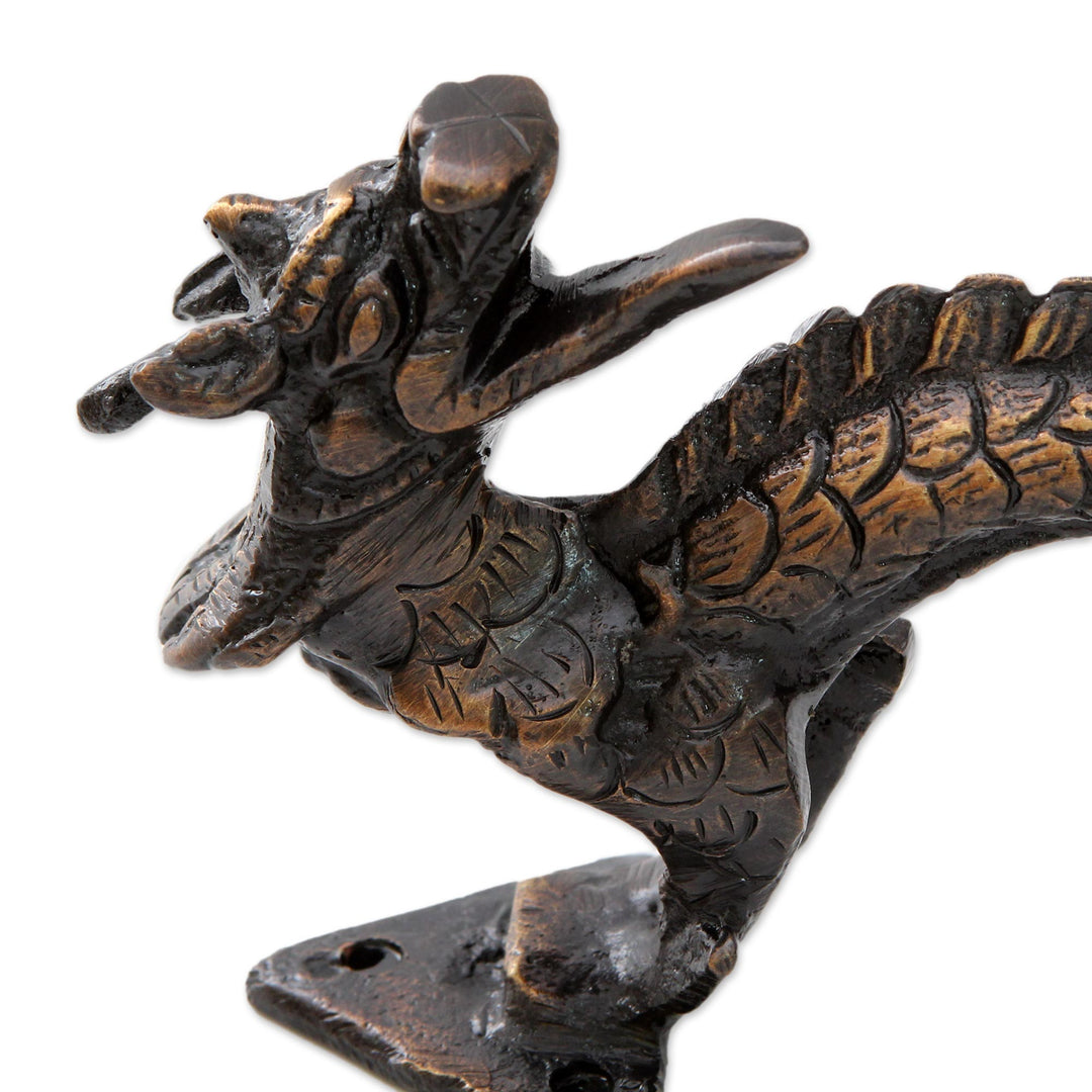 Antiqued Indian Dragon Door Handle in Copper Plated Brass - Dragon Passage