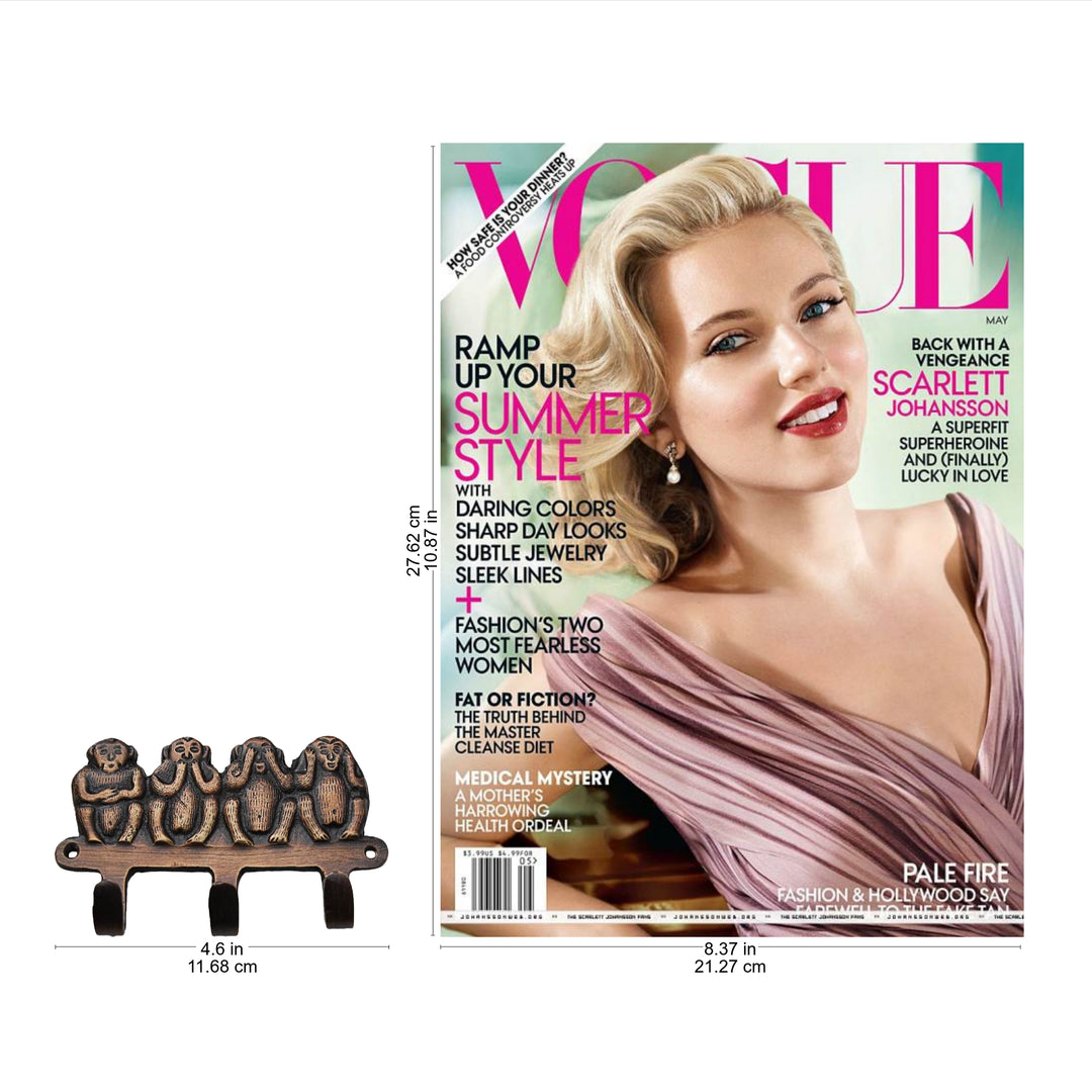 Hand Crafted Monkey Brass Key Chain Holder from India - Four Wise Monkeys