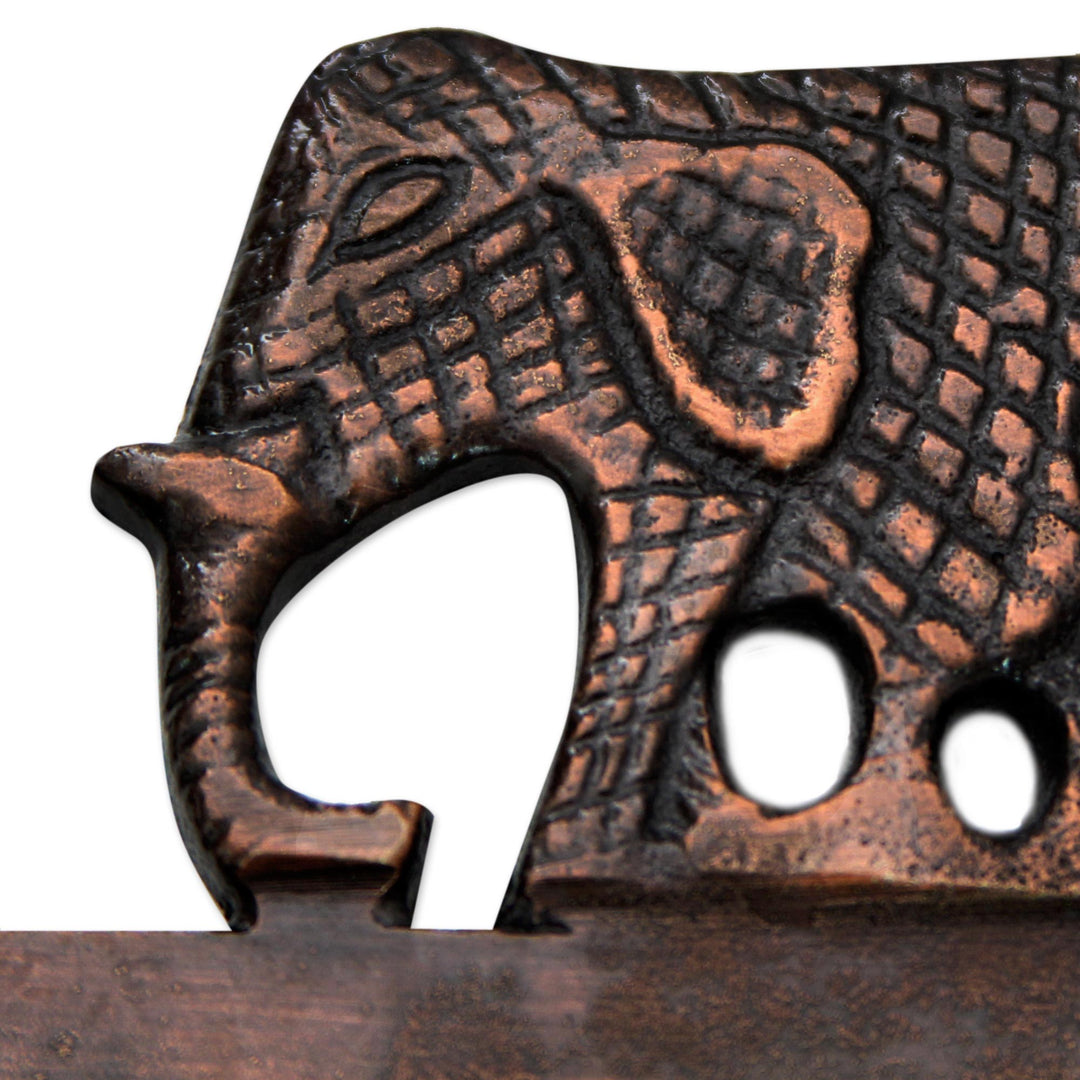 Key Holder Antiqued Elephants on Copper Plated Brass - Adventurous Elephants