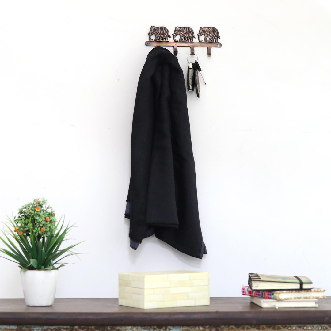 Key Holder Antiqued Elephants on Copper Plated Brass - Adventurous Elephants