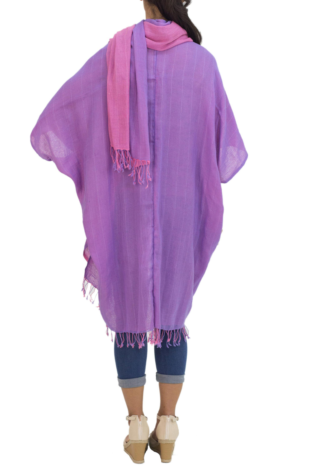 Artisan Crafted Cotton Kimono Jacket and Scarf from Thailand - Blush in Purple