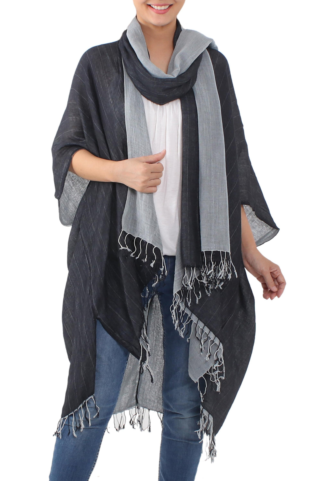 Artisan Crafted 100% Cotton Black and Grey Jacket and Scarf - Monochromatic