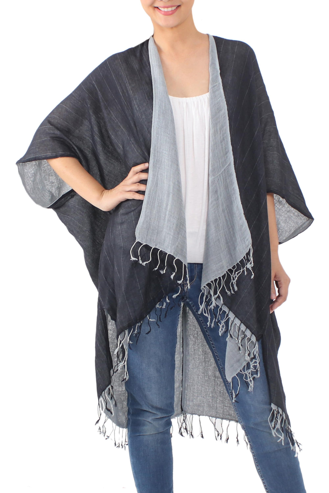 Artisan Crafted 100% Cotton Black and Grey Jacket and Scarf - Monochromatic