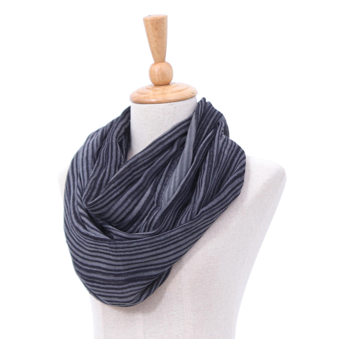 Hand Woven 100% Cotton Infinity Scarf in Black and White - Smoke