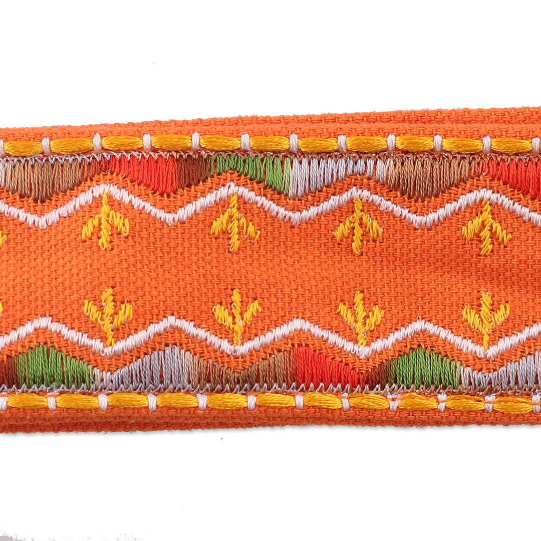 Rayon Embroidered Orange and Red Cotton Belt with Tassels - Tangerine Tassels