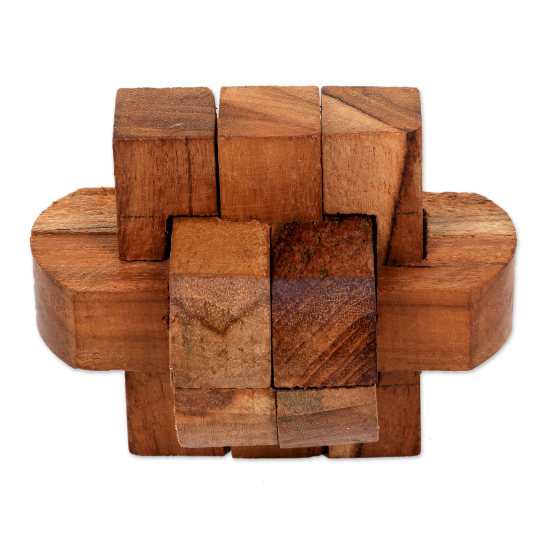 Artisan Crafted Upcycled Teak Wood Puzzle from Java - Focus