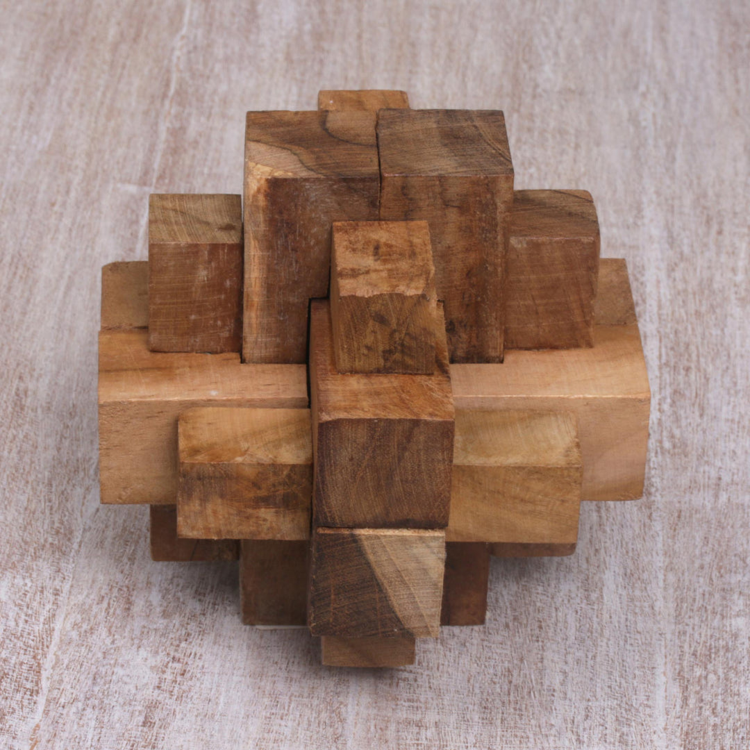 Javanese Artisan Crafted Recycled Teak Wood Puzzle - Don't Forget