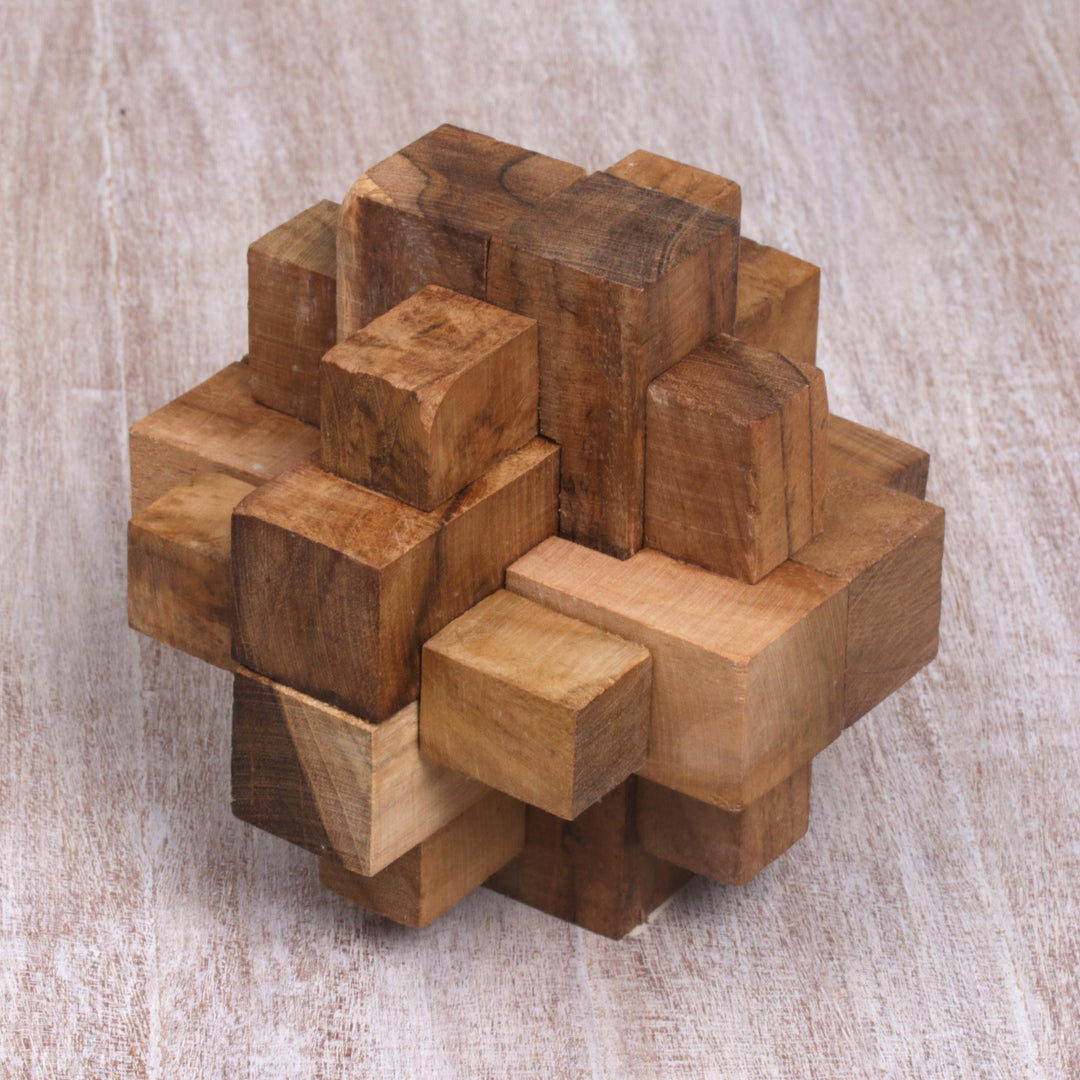 Javanese Artisan Crafted Recycled Teak Wood Puzzle - Don't Forget